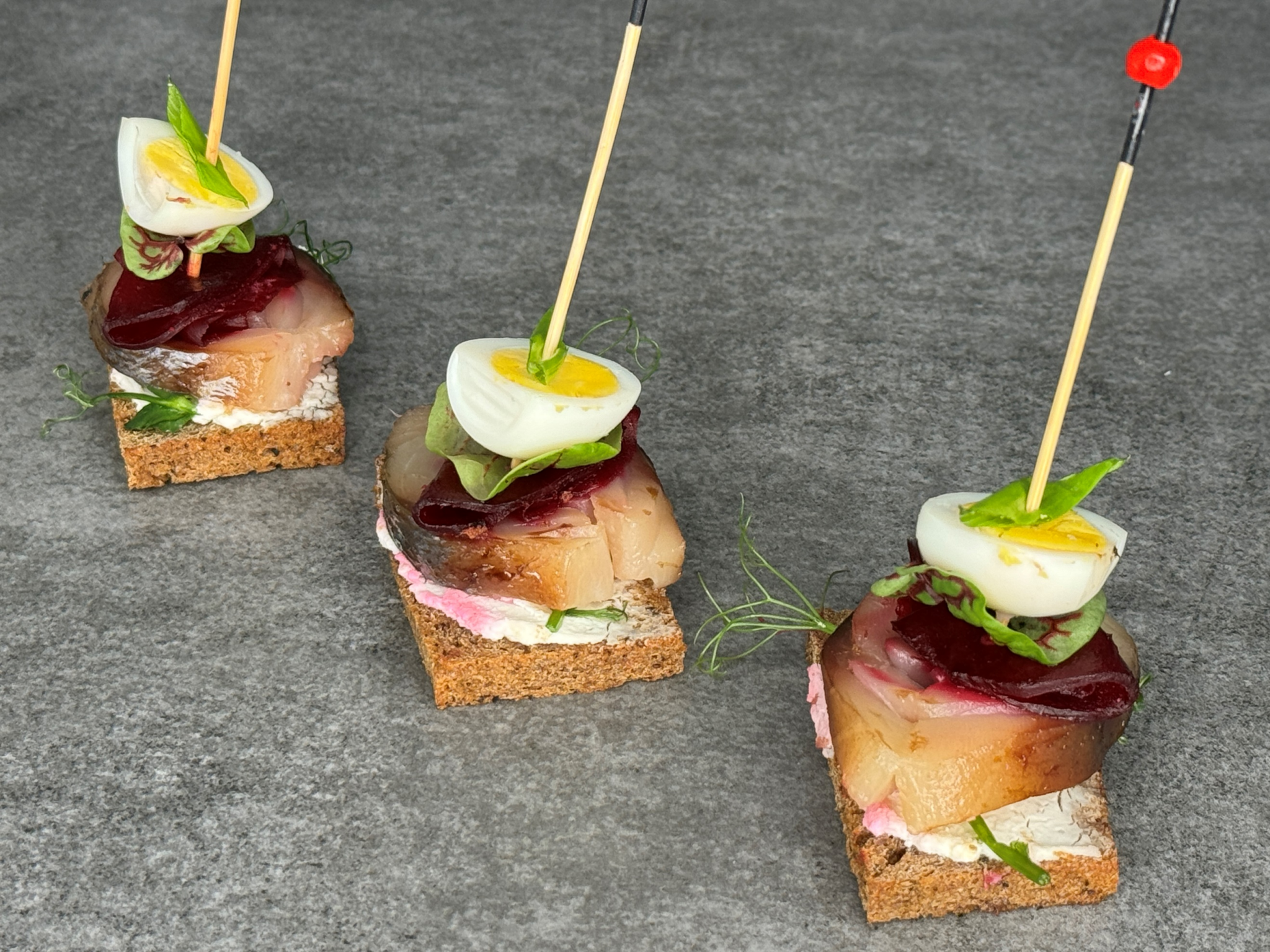 СКУМБРИЯ НА РЖАНОМ ТОСТЕ С СВЕКЛОЙ МАРИНОВАННОЙ НА ПРОВАНСКИХ ТРАВАХ